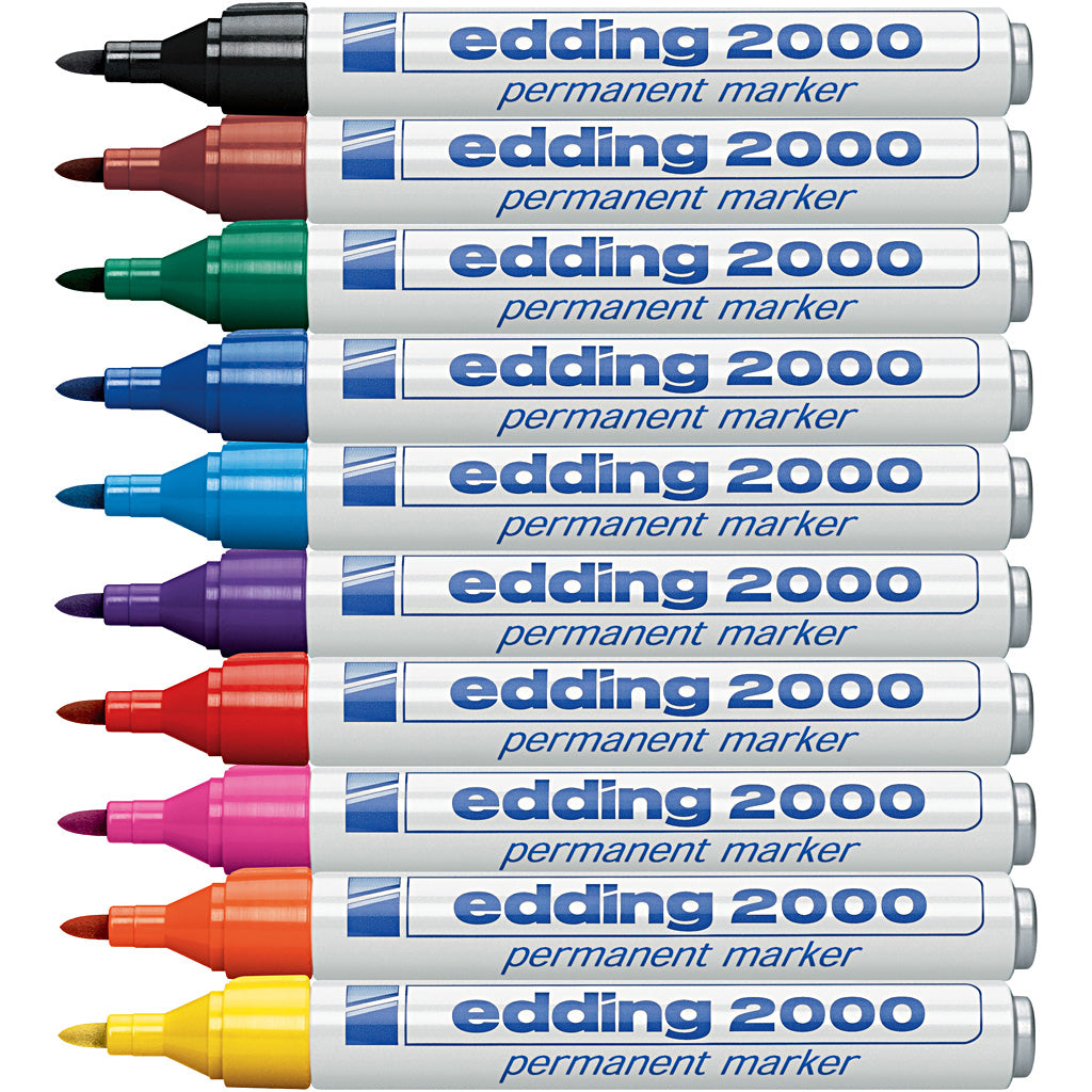 Edding markers, size 2000, line width 1.5-3 mm, various colours, 10 pieces in a box