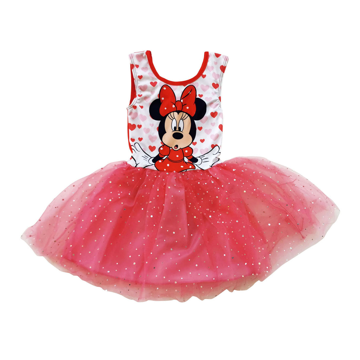 Disney baletna obleka Minnie Mouse, rdeča s srci
