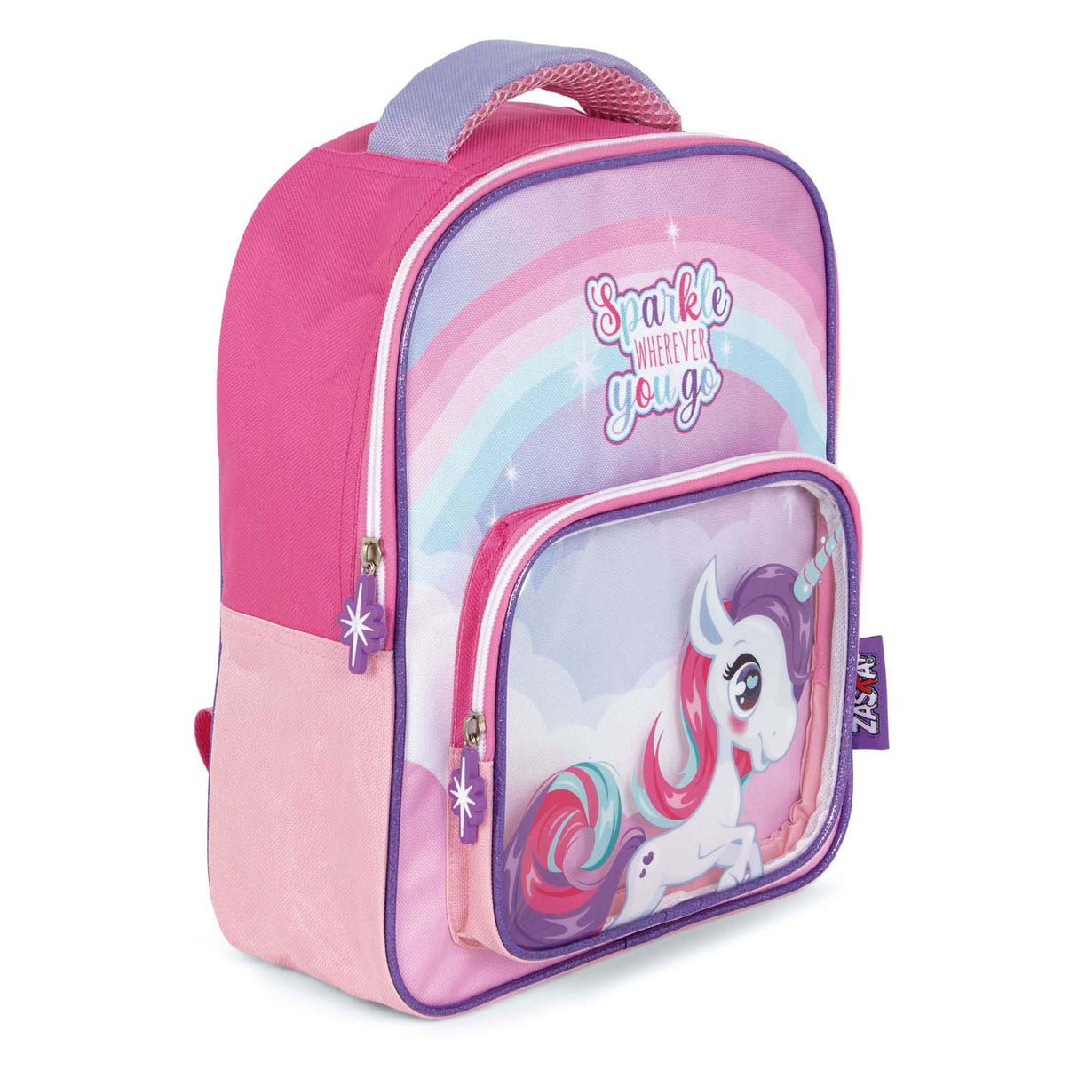 Unicornio de mochila con bolsillo delantero transparente
