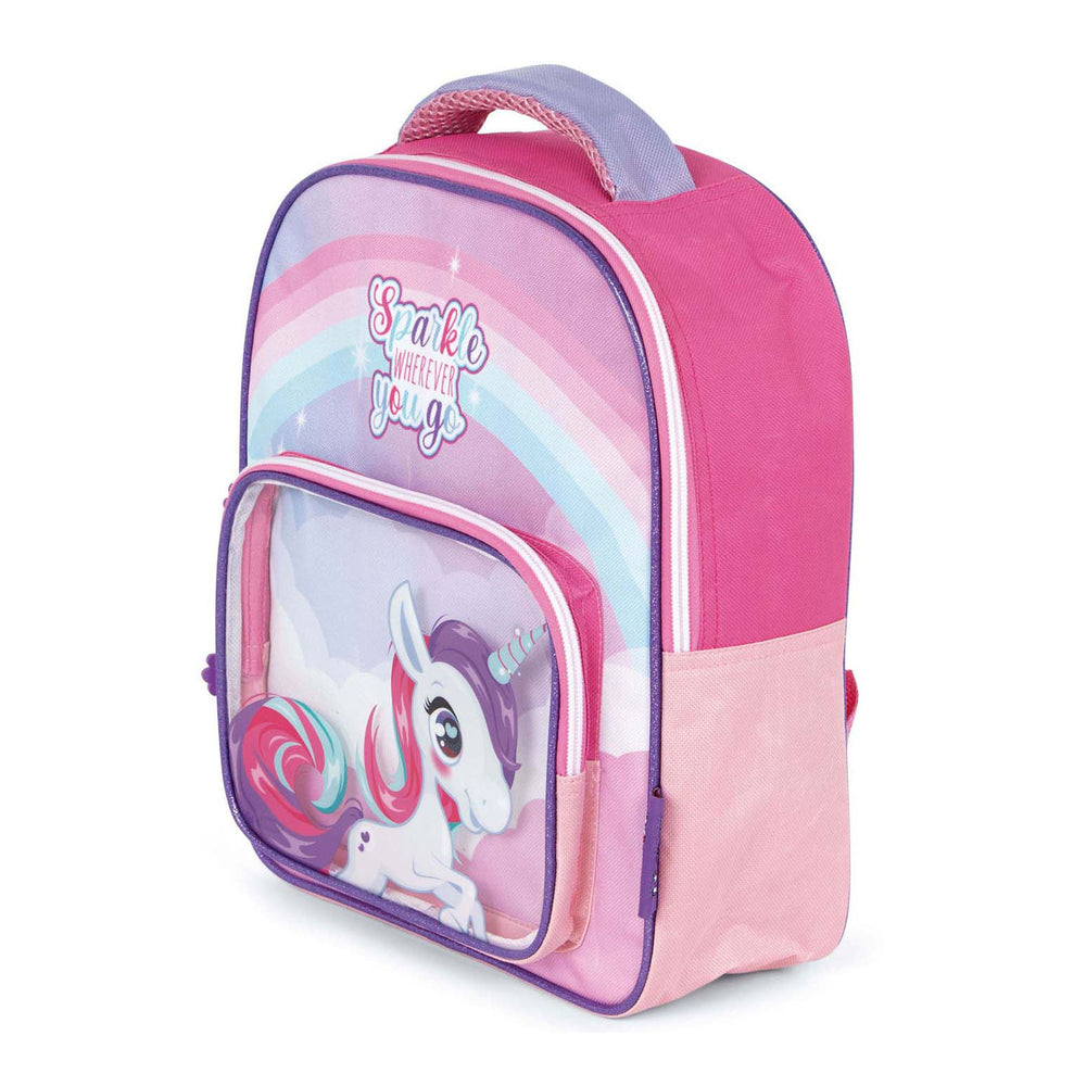 Unicornio de mochila con bolsillo delantero transparente
