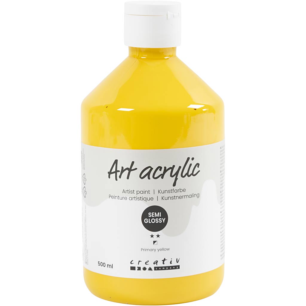 Creativ company acryl verf, semi-glanzend, transparant, primair geel, 500 ml 1 fles