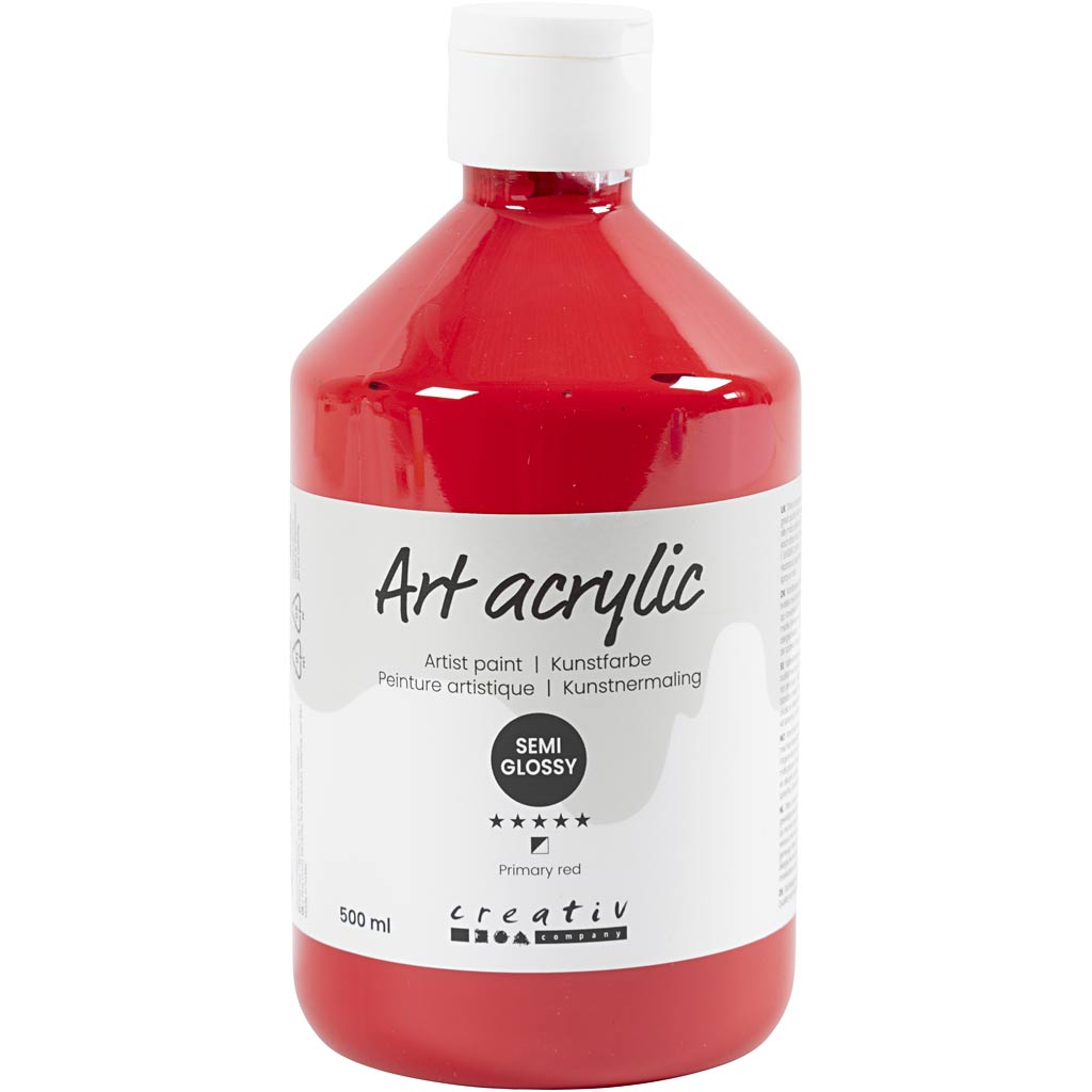 Creativ company acryl verf, semi-glanzend, semi-transparant, primair rood, 500 ml 1 fles