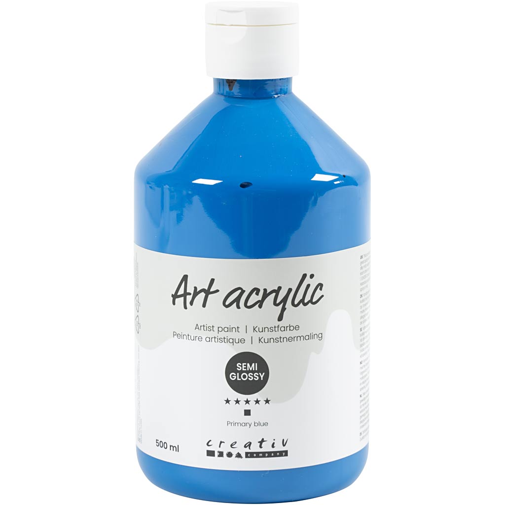 Creativ company acryl verf, semi-glanzend, transparant, primair blauw, 500 ml 1 fles