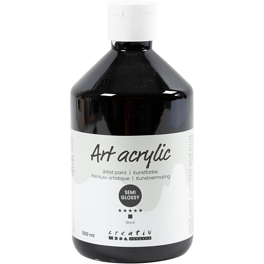 Creativ company acryl verf, semi-glanzend, dekkend, zwart, 500 ml 1 fles