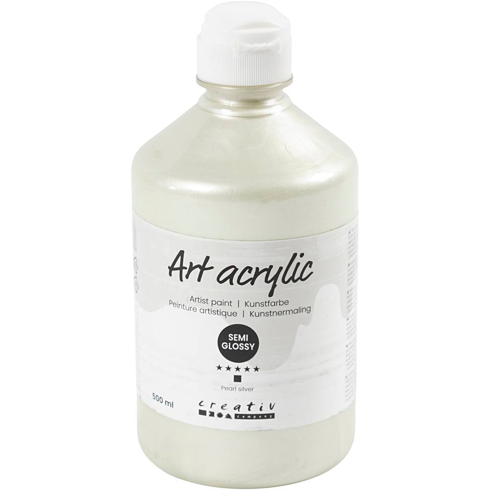 Creativ company acryl verf, semi-glanzend, dekkend, pearl silver, 500 ml 1 fles