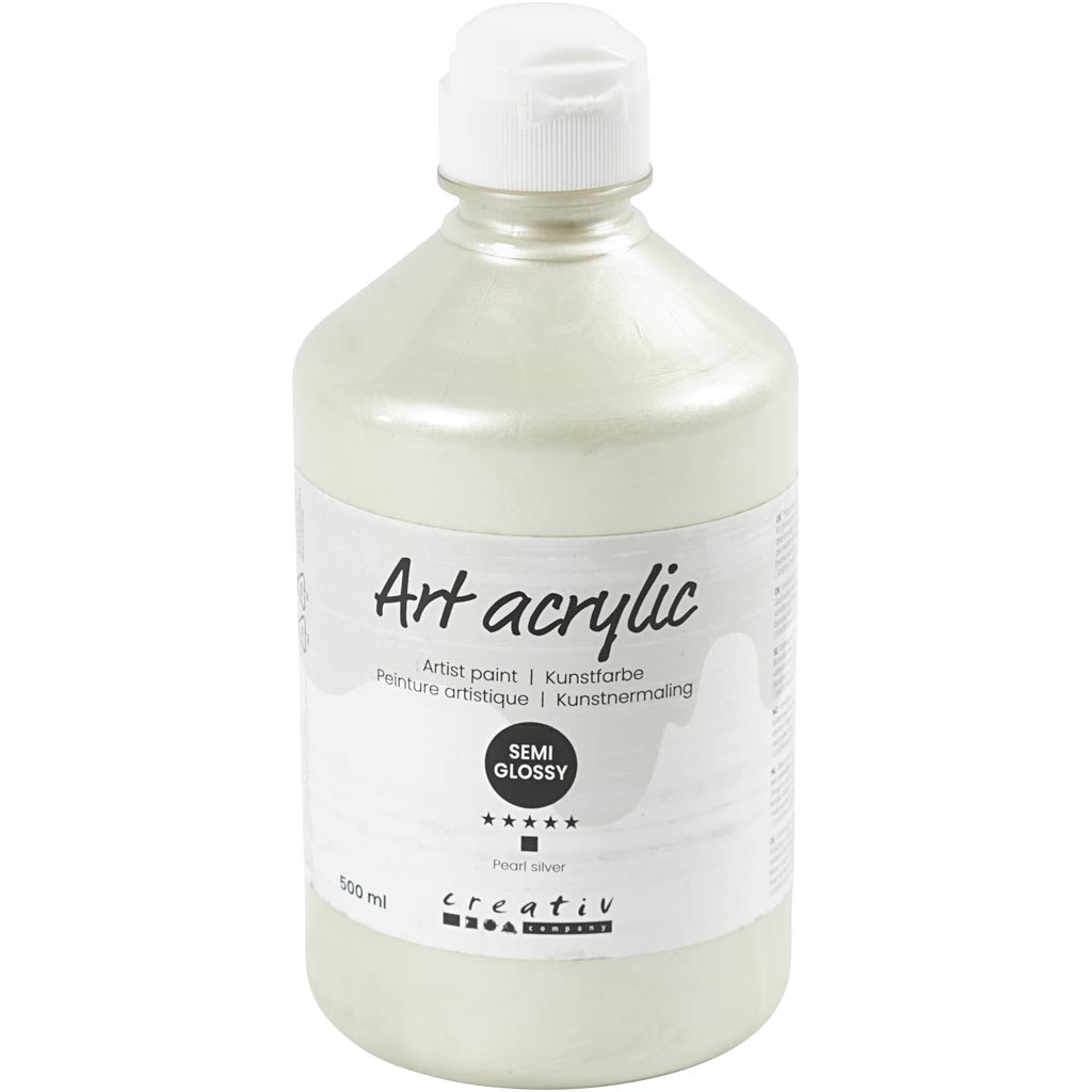 Creativ company acryl verf, semi-glanzend, dekkend, pearl silver, 500 ml 1 fles