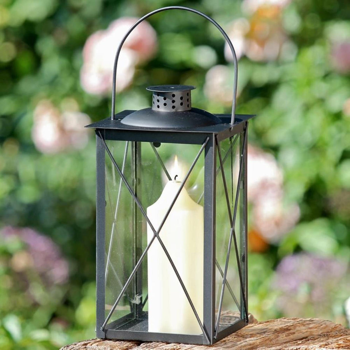 Boltze home lantaarn zwart metaal 17x30cm