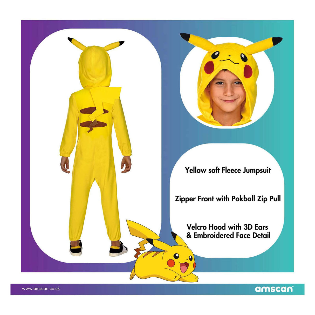 Pokémon Children's Costume Pokemon Pikachu Onesie, 6-8 år gammel