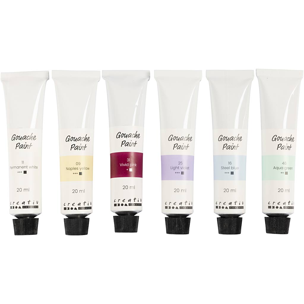 Creativ company gouache paint, pastel colors, 6x20 ml 1 box
