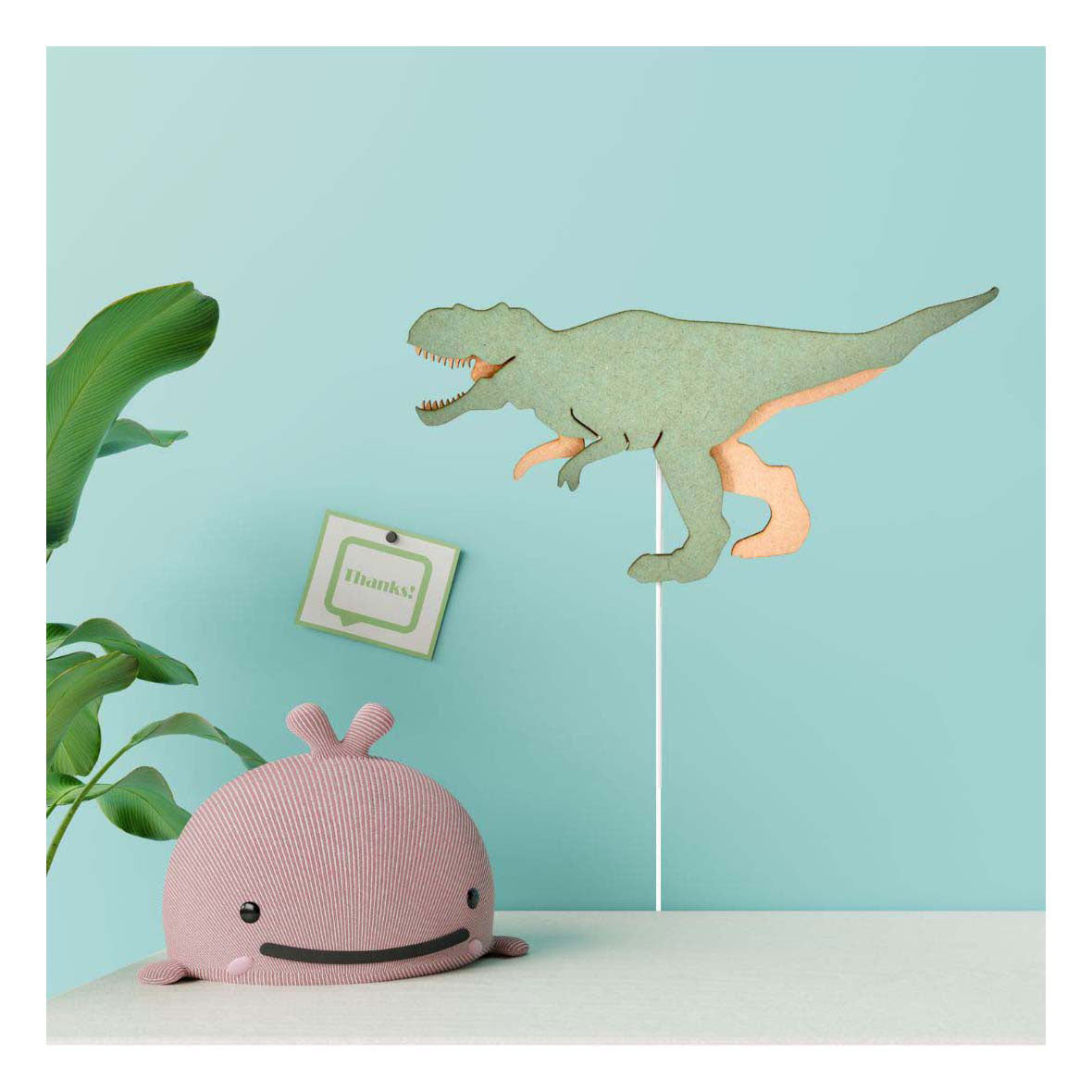 Van tjalle en jasper - dino wandlamp t-rex - hout