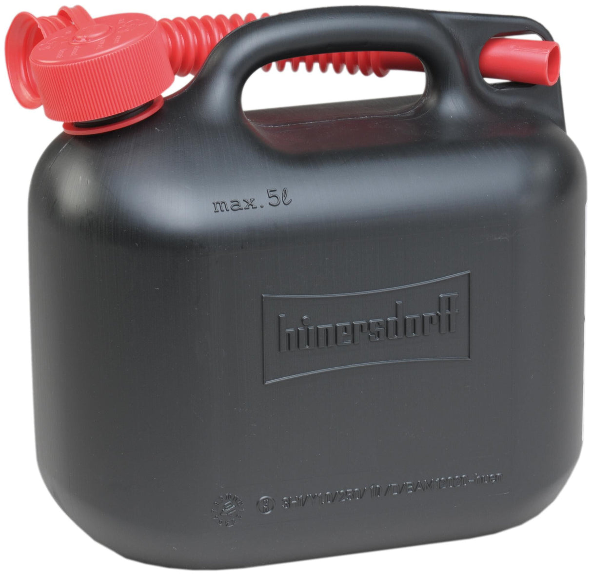Hünersdorff jerrycan standaard benzin canist. 5l black plastic, un