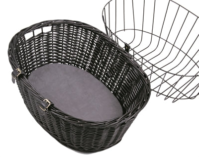 Trixie Willows Bicycle Basket na frente preto com travesseiro e capuz