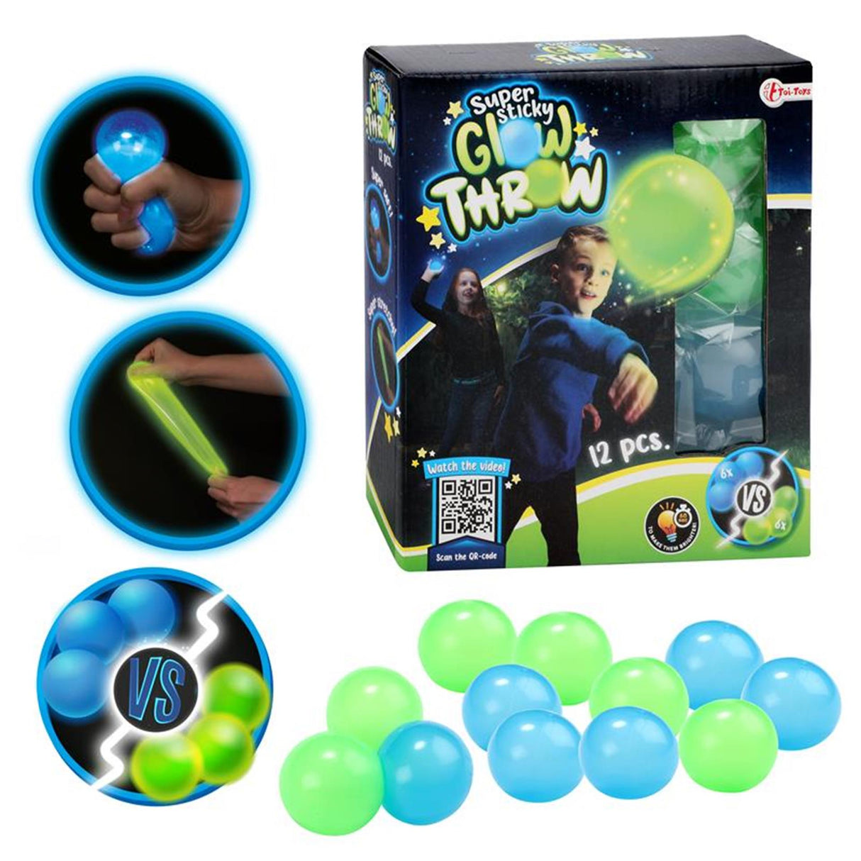Toi-toys glow throw glow in the dark balls 12 pieces