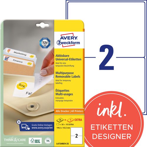 Merkloos sans marque herkleefbare etiketten avery zweckform stick lift wit