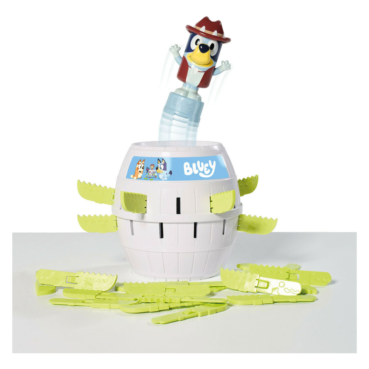 Tomy pop up bluey in the barrel child's play