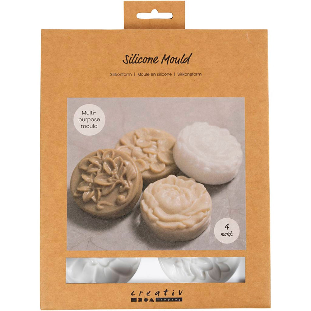 Creativ company silicone molds, circle with flower motif, l: 6.8 cm, w: 2.3 cm, 4 pieces 1 box