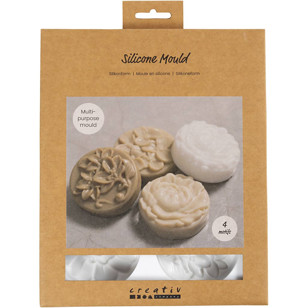 Creativ company silicone molds, circle with flower motif, l: 6.8 cm, w: 2.3 cm, 4 pieces 1 box