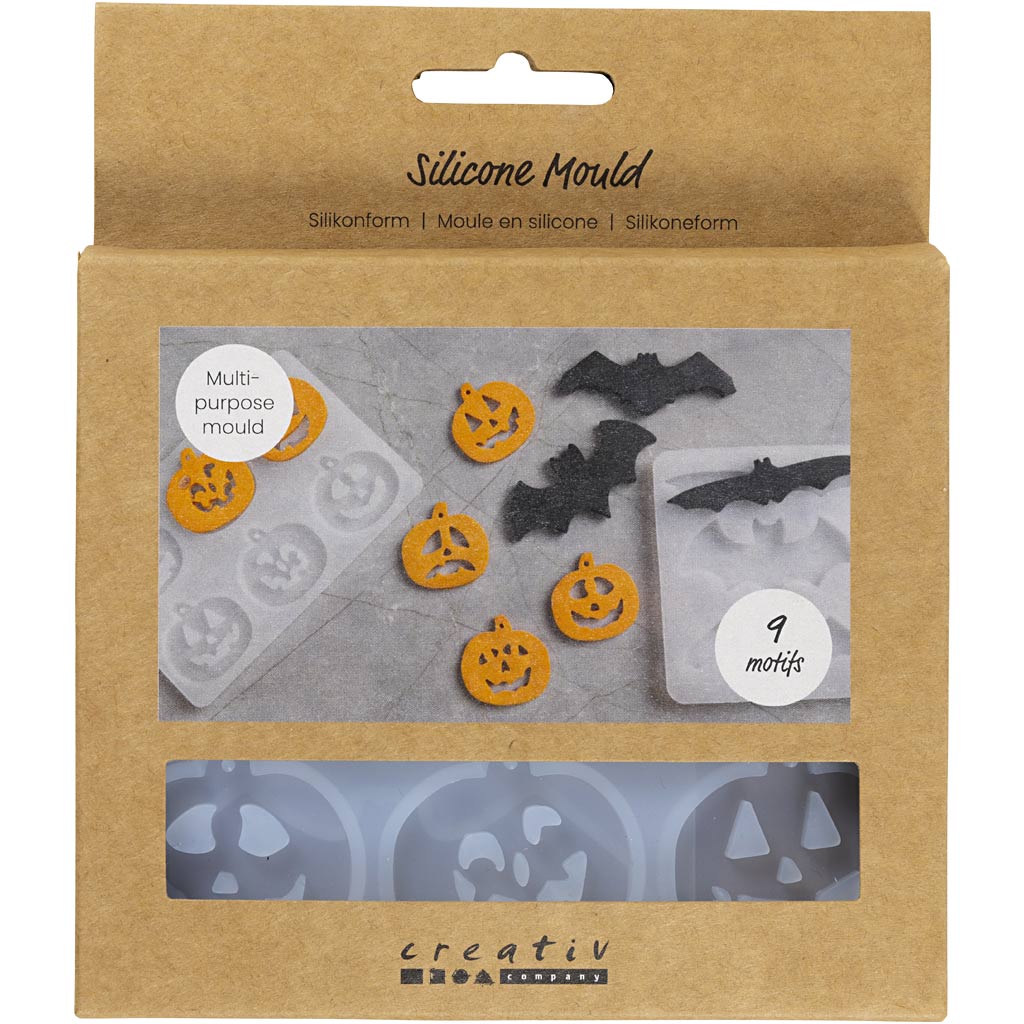 Creativ company silicone molds, bats and pumpkins, h: 0,3+0,5 cm, w: 3+8 cm, matt transparent, 2 pieces 1 piece