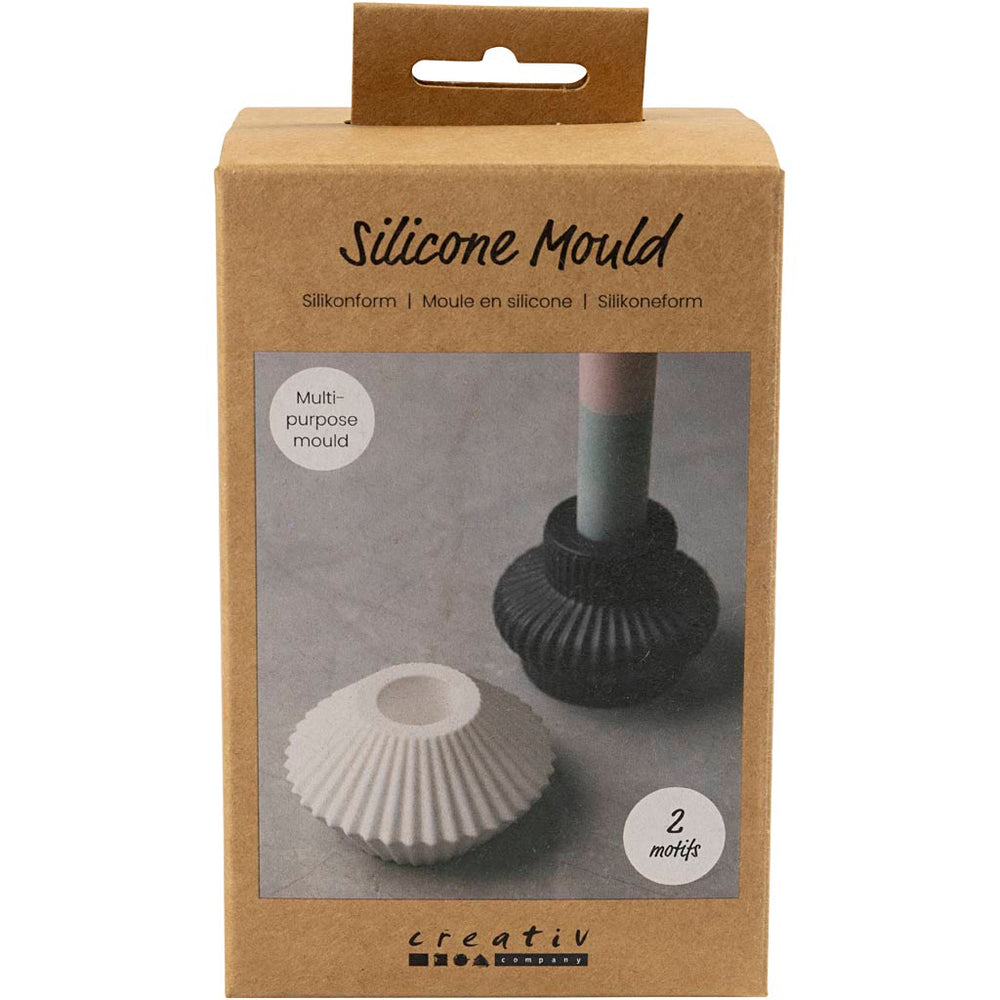 Creativ company silicone molds, candle holders with profile, h: 4+5.5 cm, d 7+8 cm, transparent gloss, 2 pieces 1 box