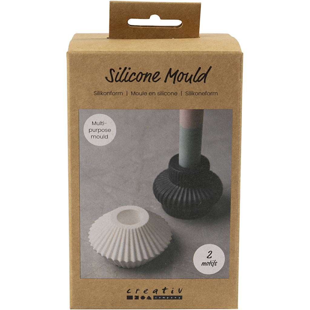Creativ company silicone molds, candle holders with profile, h: 4+5.5 cm, d 7+8 cm, transparent gloss, 2 pieces 1 box