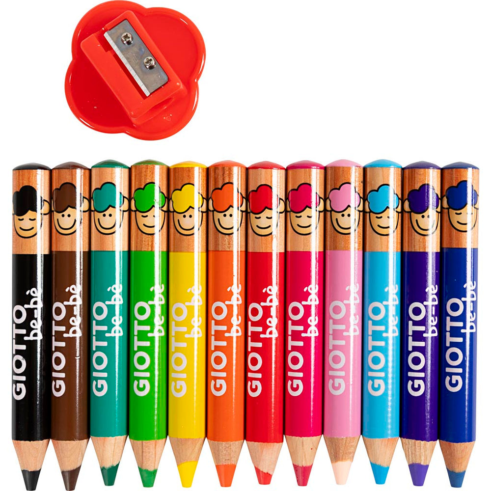 Giotto colored pencils, length 10.5 cm, thickness 13 mm, lead 6 mm, various colors, 12 pieces in a box