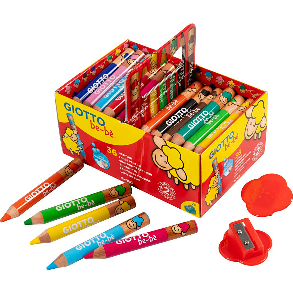 Giotto colored pencils, length 10.5 cm, depth 13 mm, lead 6 mm, various colors, 36 pieces, 1 box