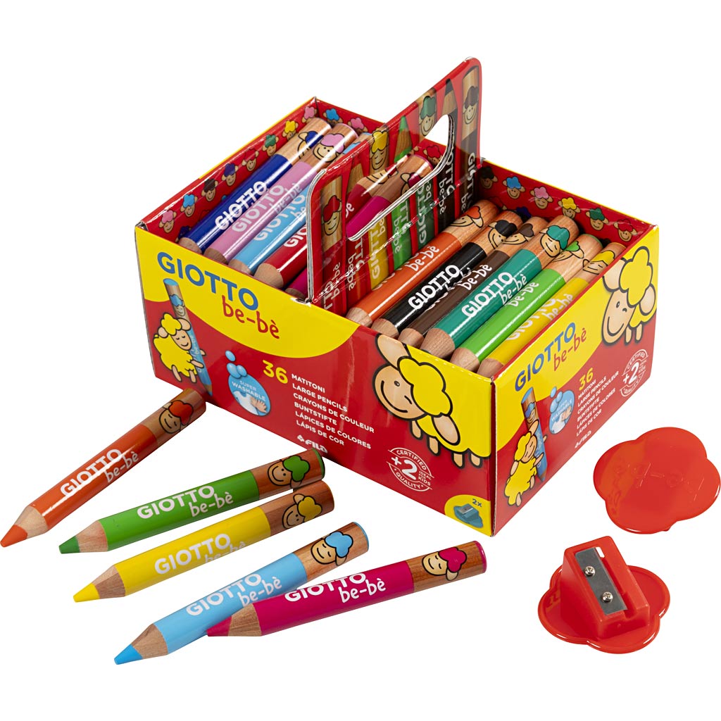 Giotto colored pencils, length 10.5 cm, depth 13 mm, lead 6 mm, various colors, 36 pieces, 1 box