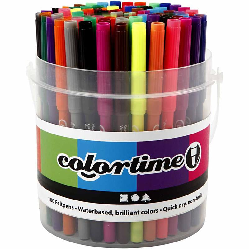 Bucket with 100 markers, 18 colours