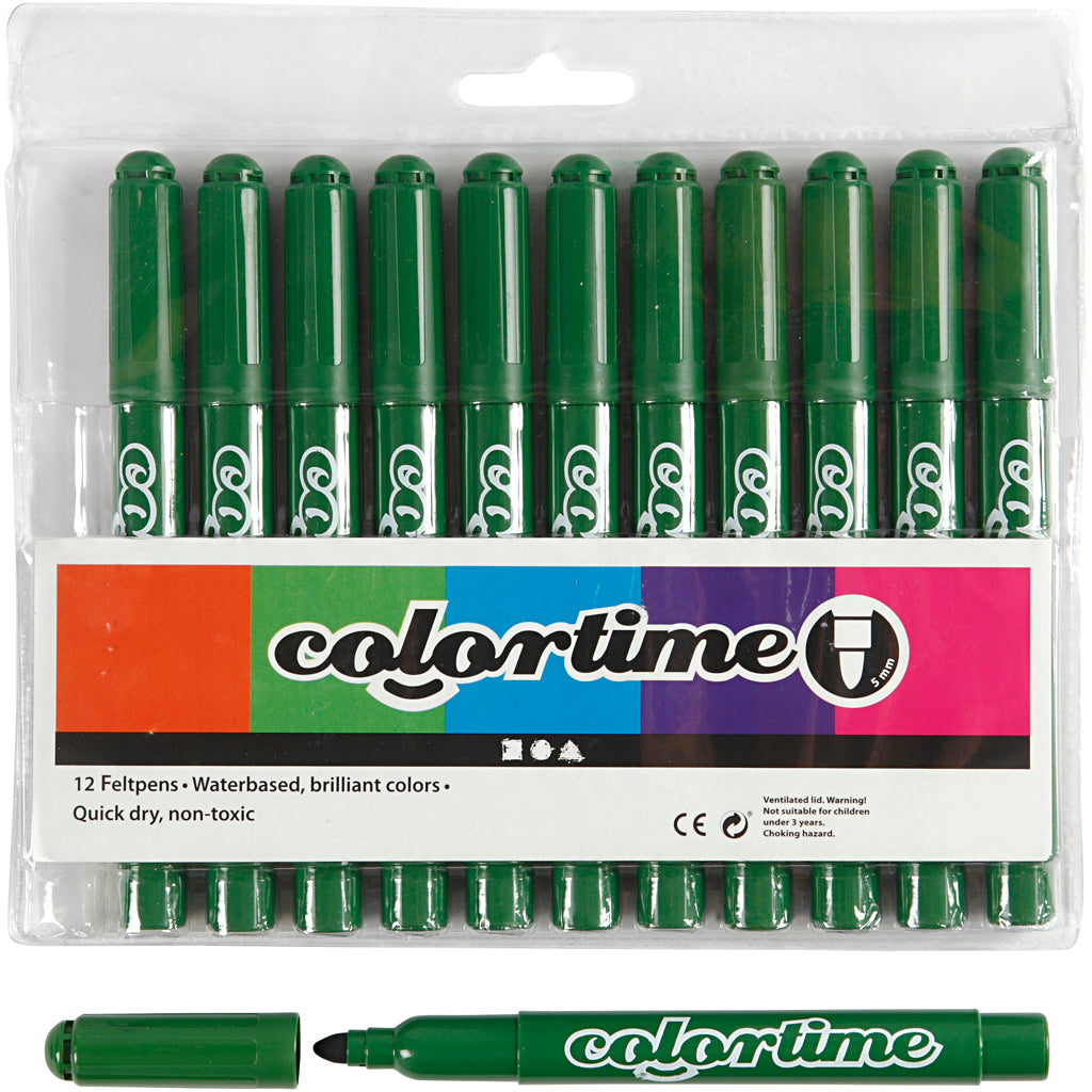Colortime markers, line width 5 mm, pine green, 12 pieces in a box