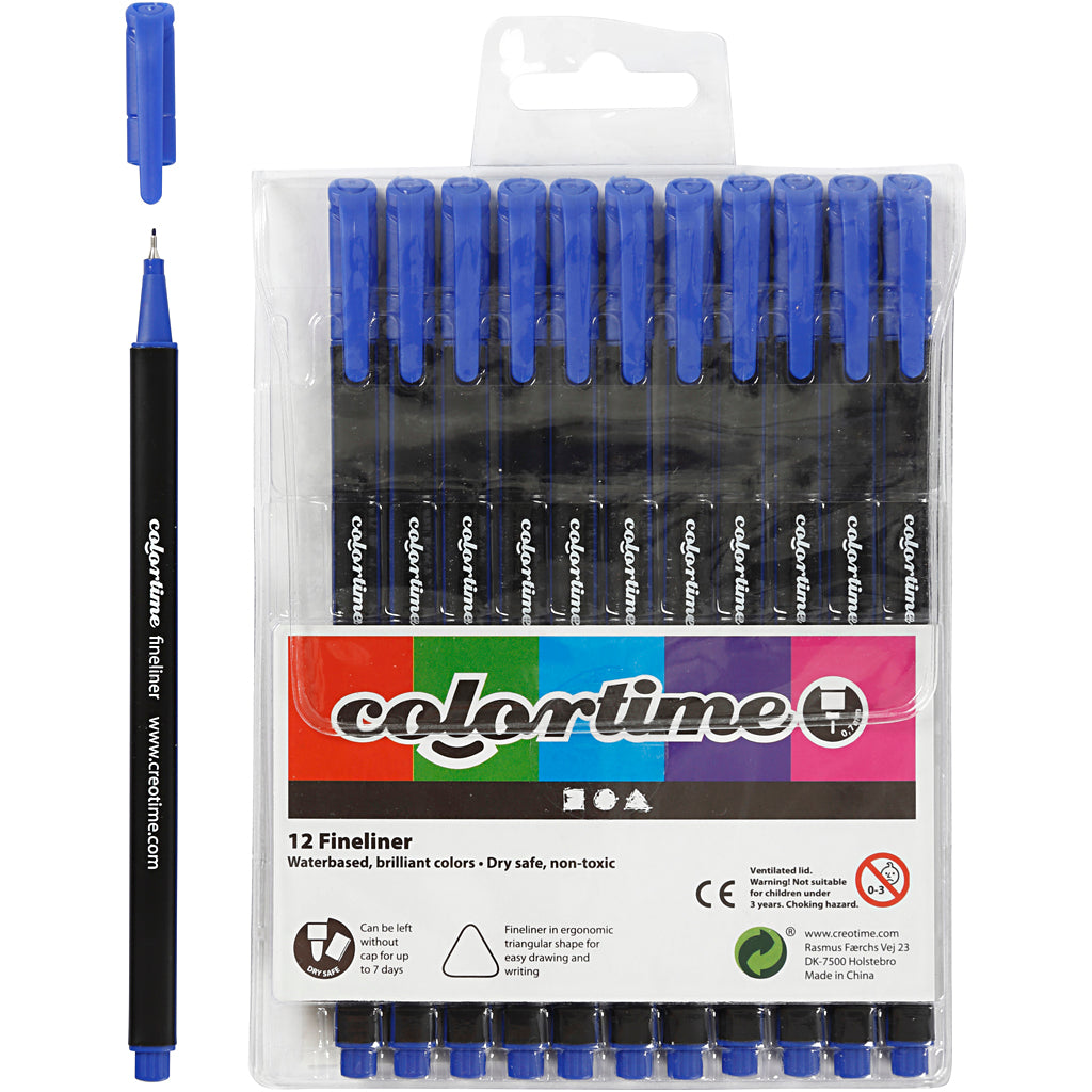 Colortime fineliners, line width 0.6-0.7 mm, dark blue, 12 pieces in a box