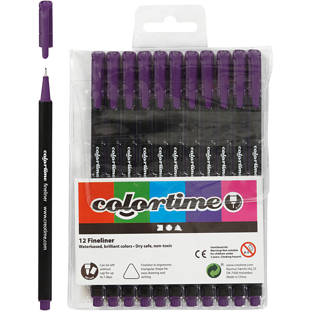 Colortime fineliners, line width 0.6-0.7 mm, purple, 12 pieces in a box