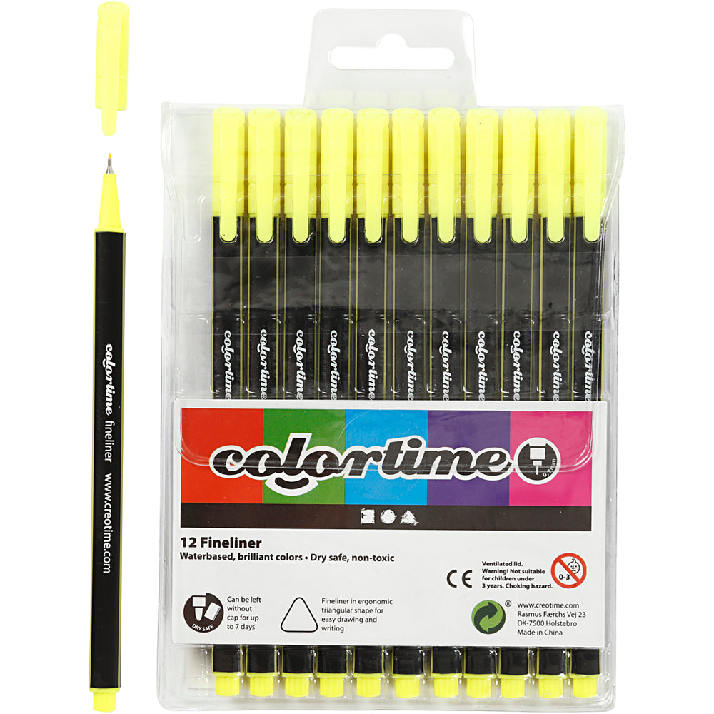 Colortime fineliners, line width 0.6-0.7 mm, yellow, 12 pieces in a box