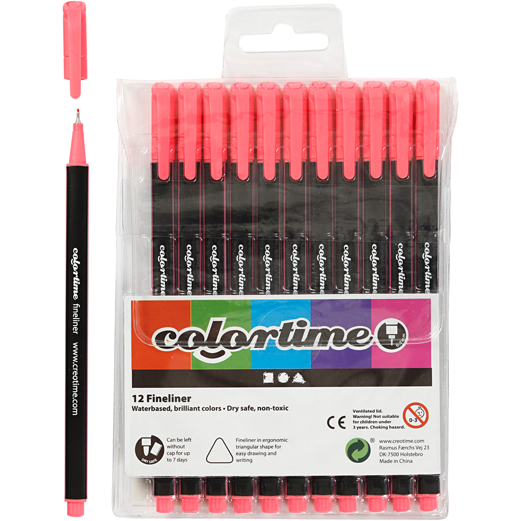 Colortime fineliners, line width 0.6-0.7 mm, pink, 12 pieces in a box