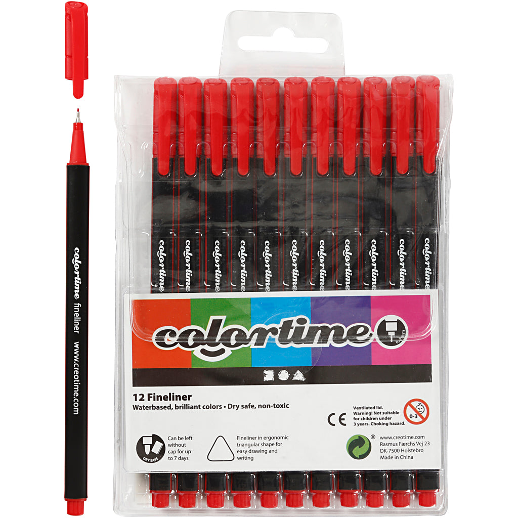 Colortime fineliners, line width 0.6-0.7 mm, red, 12 pieces in a box