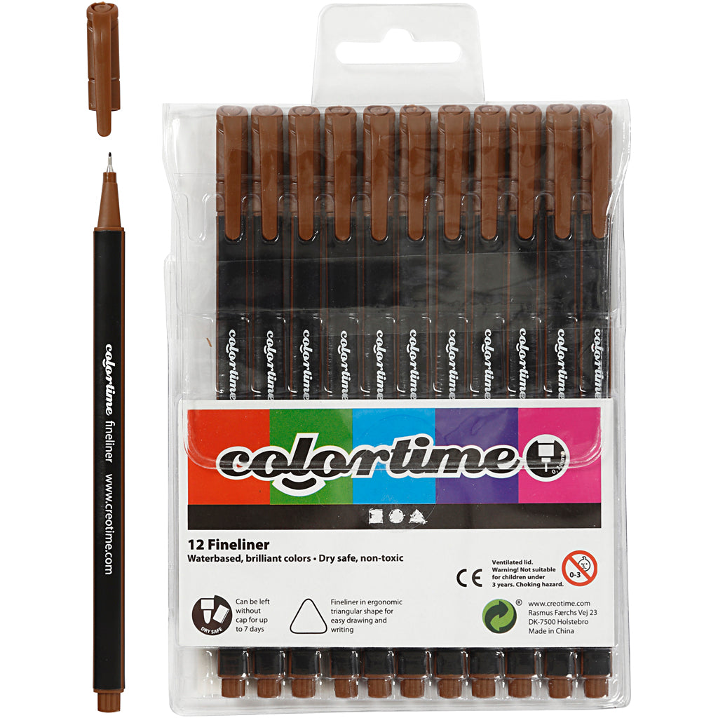 Colortime fineliners, line width 0.6-0.7 mm, brown, 12 pieces in a box