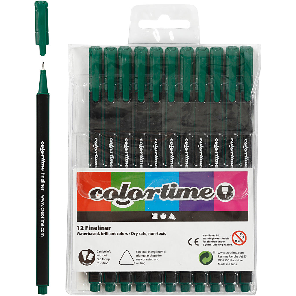 Colortime fineliners, line width 0.6-0.7 mm, dark green, 12 pieces in a box