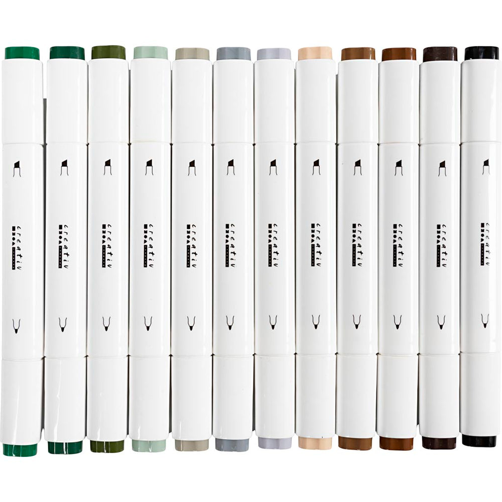 Creativ company drawing pen, line width 1+8 mm, natural colours, 12 pieces in a box