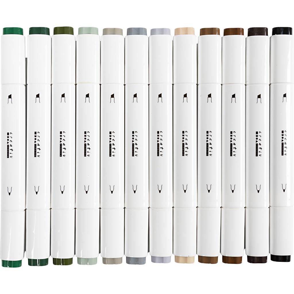 Creativ company drawing pen, line width 1+8 mm, natural colours, 12 pieces in a box