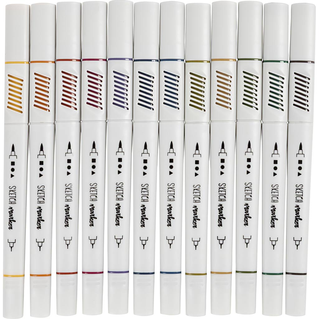 Pinn líníochta cuideachta Creativ, leithead líne 1+2-5 mm, dathanna pastel, 12 phíosa, 1 bhosca