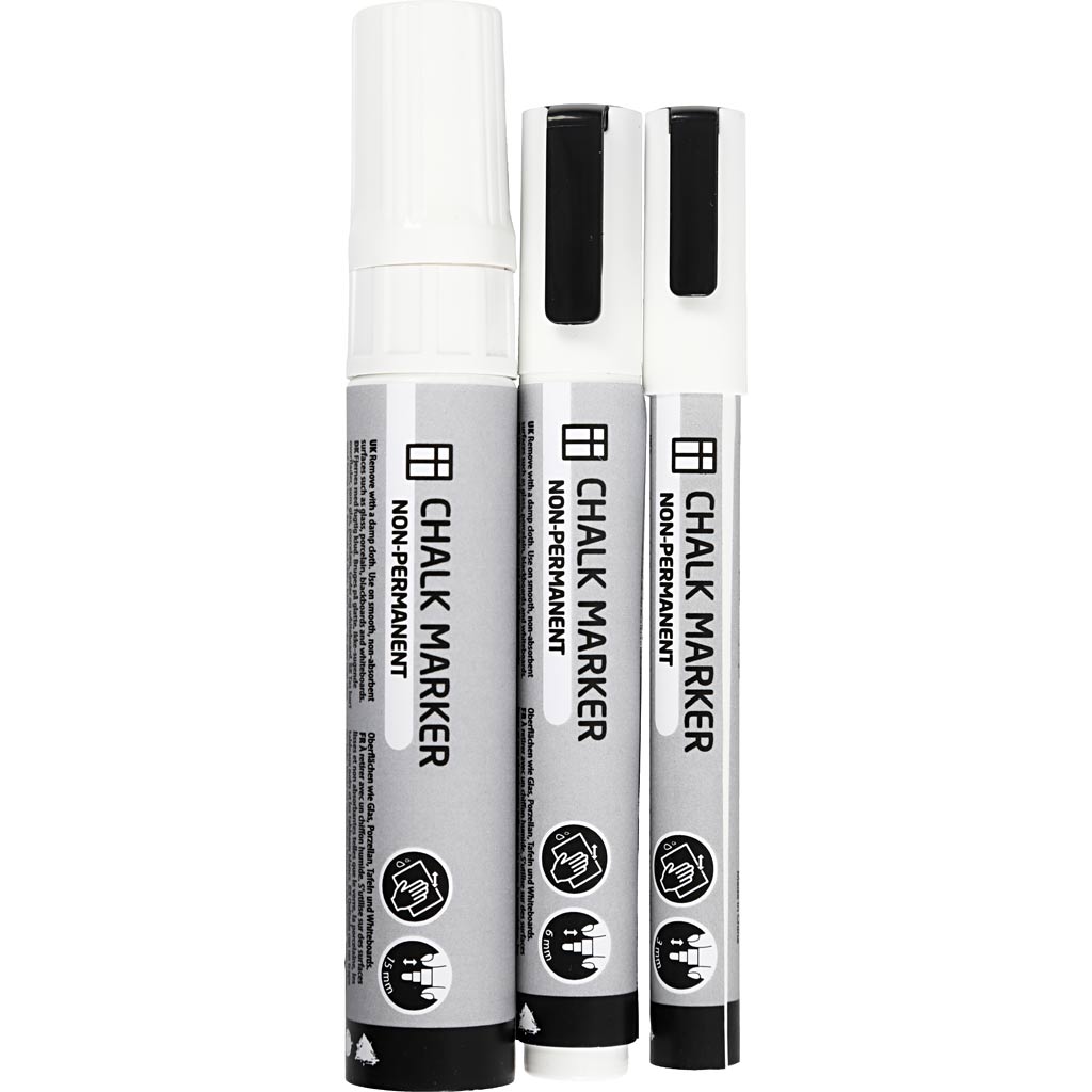 Creativ company chalk markers, line width 3+6+15 mm, white, 3 pieces 1 box