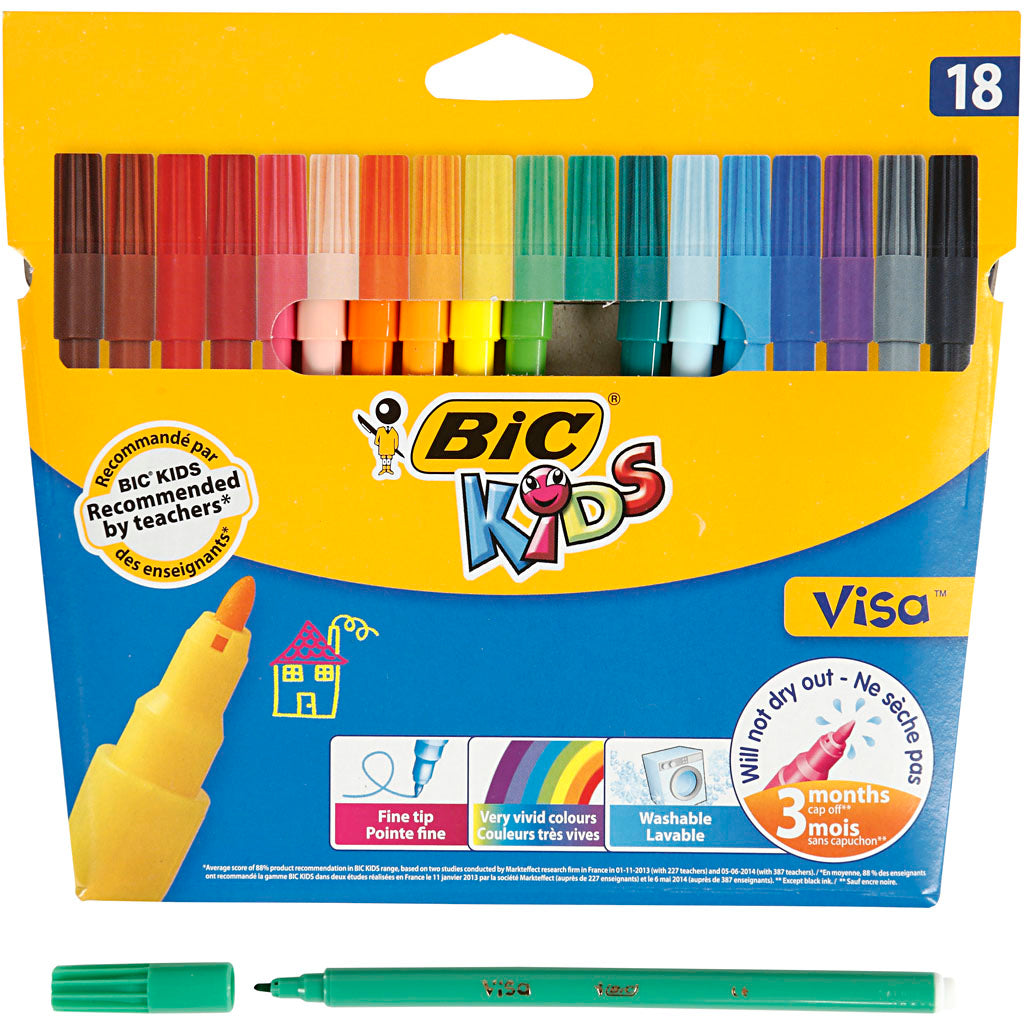Bic Visa fine markers, line width 1.6 mm, various colors, 18 pieces in a box