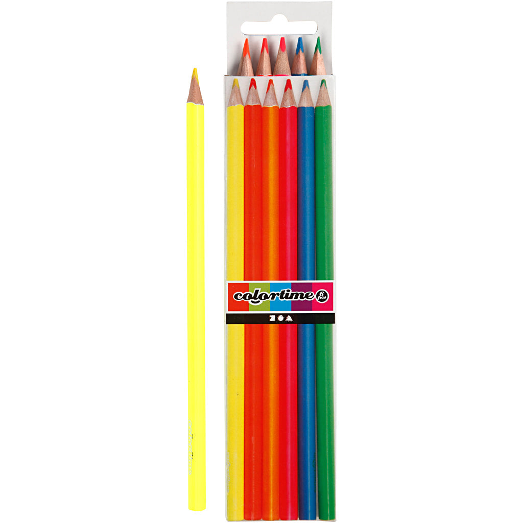 Colortime colored pencils, length 17.45 cm, 3 mm lead, neon colors, 6 pieces, 1 box