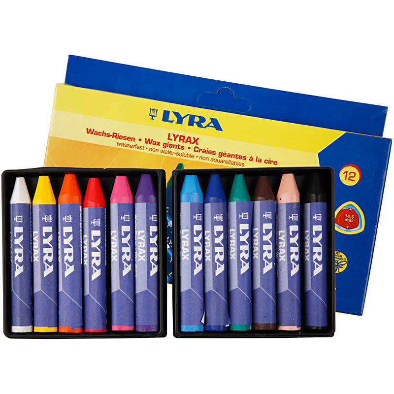 Lyra wax crayons, length 9 cm, thickness 15 mm, 12 pieces in a box