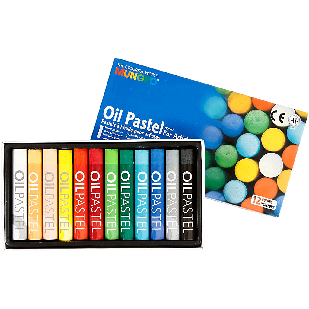 Mungyo oil pastel, length 7 cm, thickness 11 mm, various colours, 12 pieces in a box