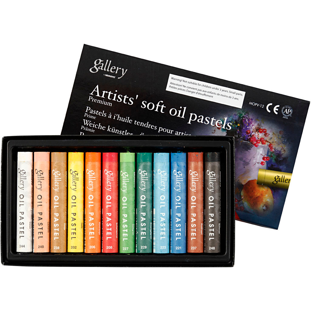 Mungyo Gallery Premium Oil Pastel, L: 7 cm, Thickness 10 mm, Assorted Colors, 12 Pieces in 1 Box