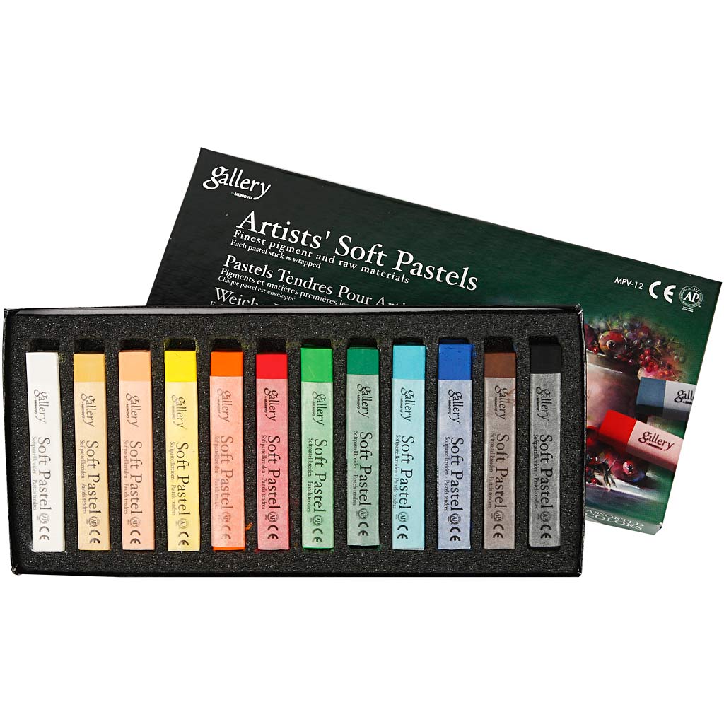 Mungyo gallery soft pastel set, length 6.5 cm, thickness 10 mm, assorted colours, 12 pieces in a box