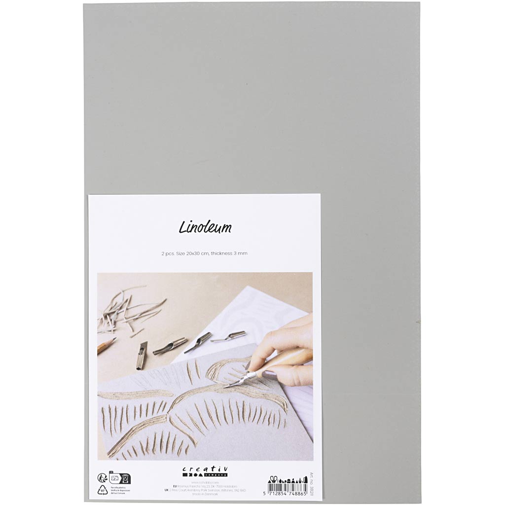 Creativ company linoleum, size 20x30 cm, thickness 3 mm, gray, 2 pieces in a box