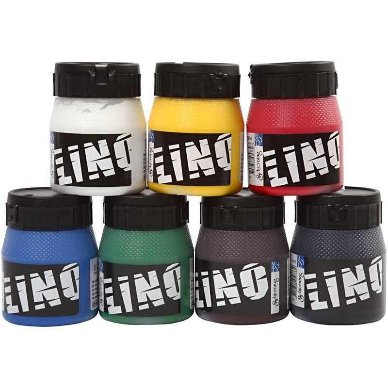 Creativ company linoleum paint, various colors, 7x250 ml 1 box