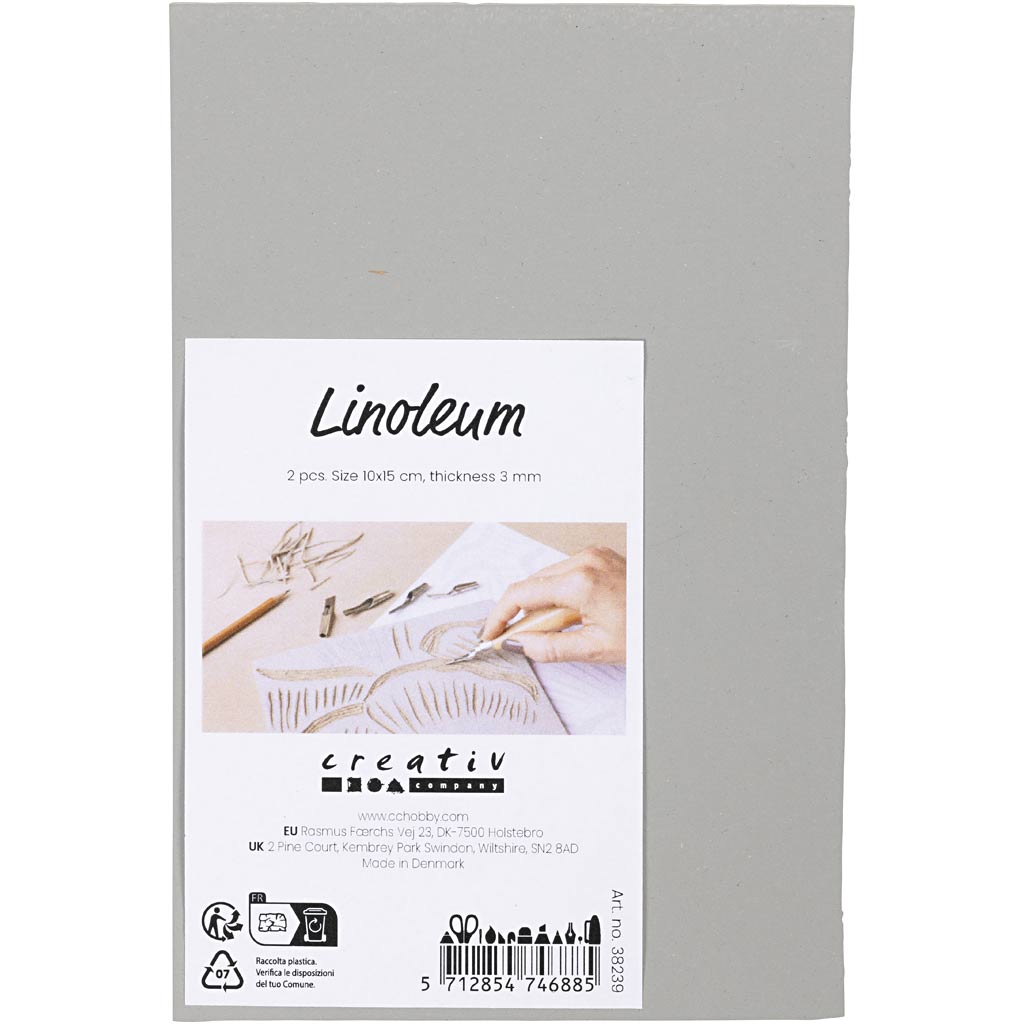 Creativ company linoleum, size 10x15 cm, thickness 3 mm, gray, 2 pieces in a box