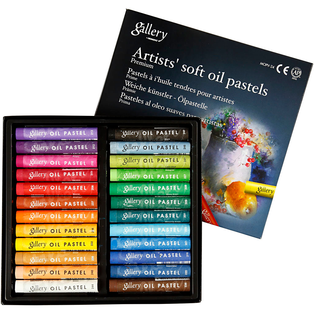Mungyo Gallery Premium Oil Pastel, L: 7 cm, Thickness 10 mm, Assorted Colors, 24 Pieces in 1 Box
